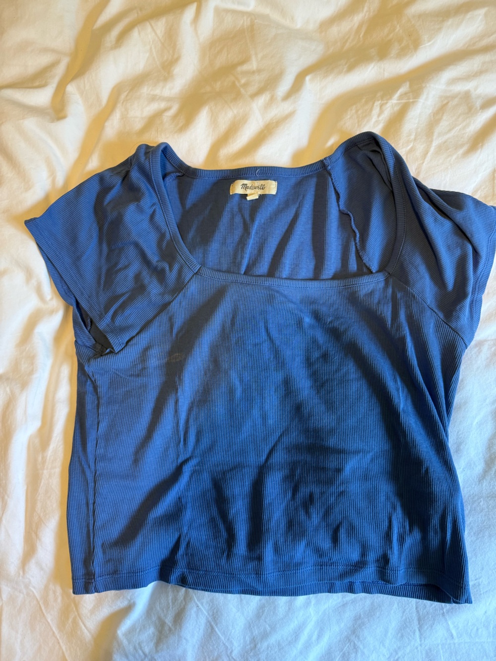 Madewell Blue Ribbed Short Sleeve Women's Top